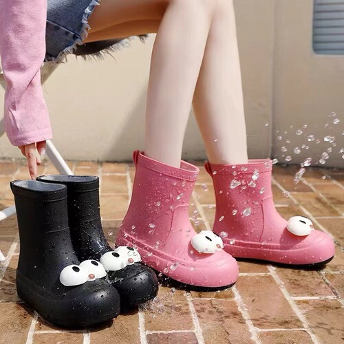 Cute cartoon all-season rain boots for women, velvet, warm, non-slip, waterproof shoes, women's rain boots, short-tube outdoor parent-child water boots
