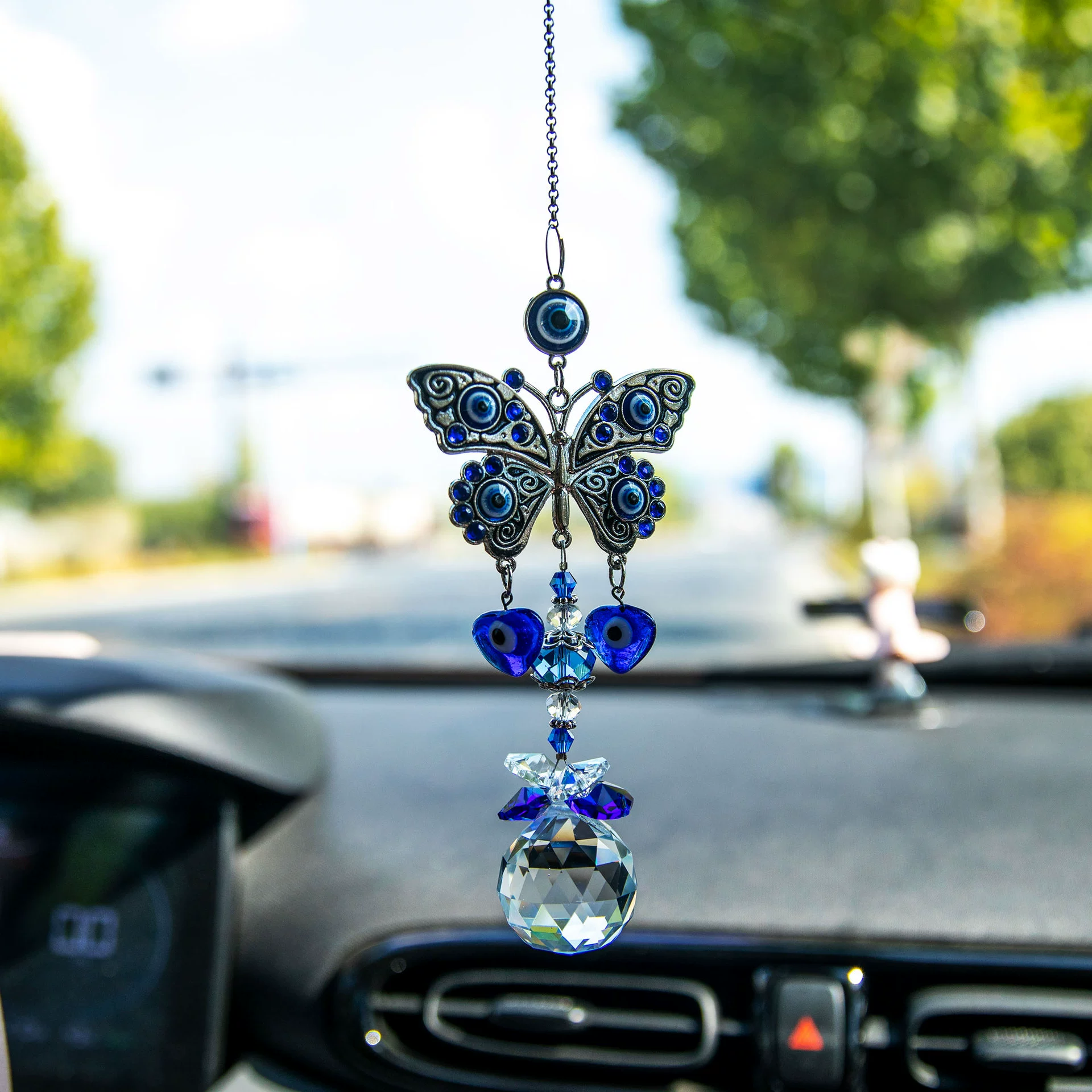 Home, Daily Occasion Crystal, Crystal Material Devil's Eye, Butterfly Pattern Elegant Devil's Eye Butterfly Crystal Crystal Pendant Artificial Decorations