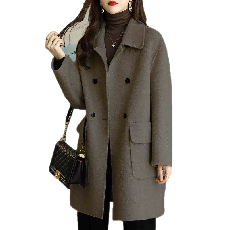 Mid-length Wool Blend Coat, Women’s Korean Style, Thickened Demi-Season Jacket