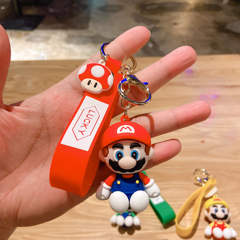 Dibujos animados de dibujos animados Mario llavero lindo coche clave colgante clave cuerda muñeca bolsa colgante llavero