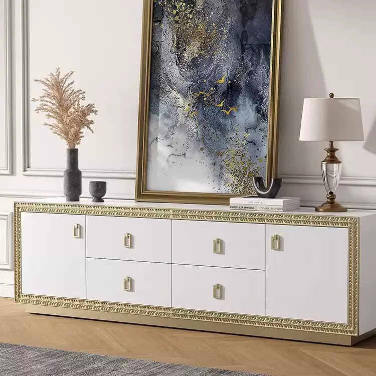 豪华别墅轻奢电视柜高档法式奶油风大平层客厅落地柜视听柜