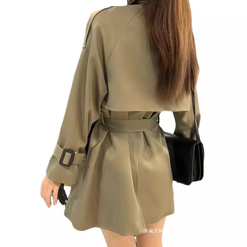 跨境军绿色短款风衣女2025春秋季新款英伦风韩系小个子修身风衣外|undefined