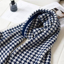 厂家批发2024新款千鸟格羊绒针织围巾镂空纯色软糯羊绒围巾女现货