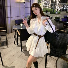 法式褶皱高级甜美仙女连衣裙女2023秋冬季新款显瘦遮肉名媛裙子潮