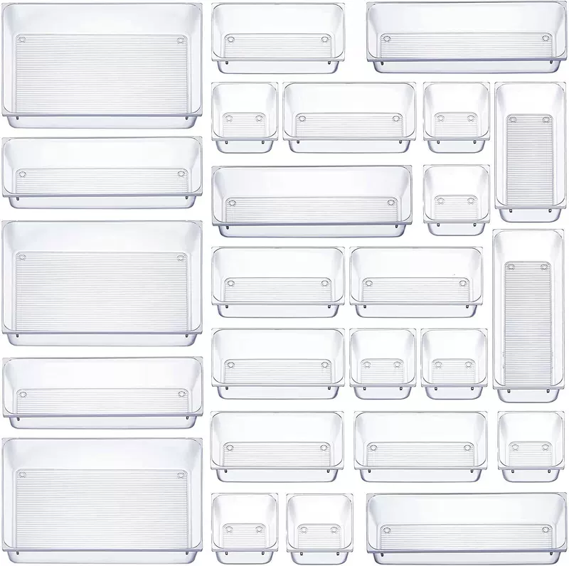 Storage Box Set — Transparent Table Organizer, Multiple Sizes & Polka-dot/Stripe Options