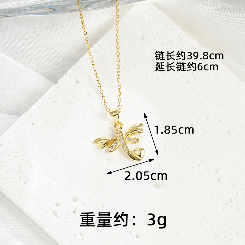Nuevo collar de oro de arena vietnamita, libélula de circonio con incrustaciones de estilo europeo y americano, pendientes de lujo ligeros, joyería de cobre femenino chapado en oro durante mucho tiempo que no se desvanece