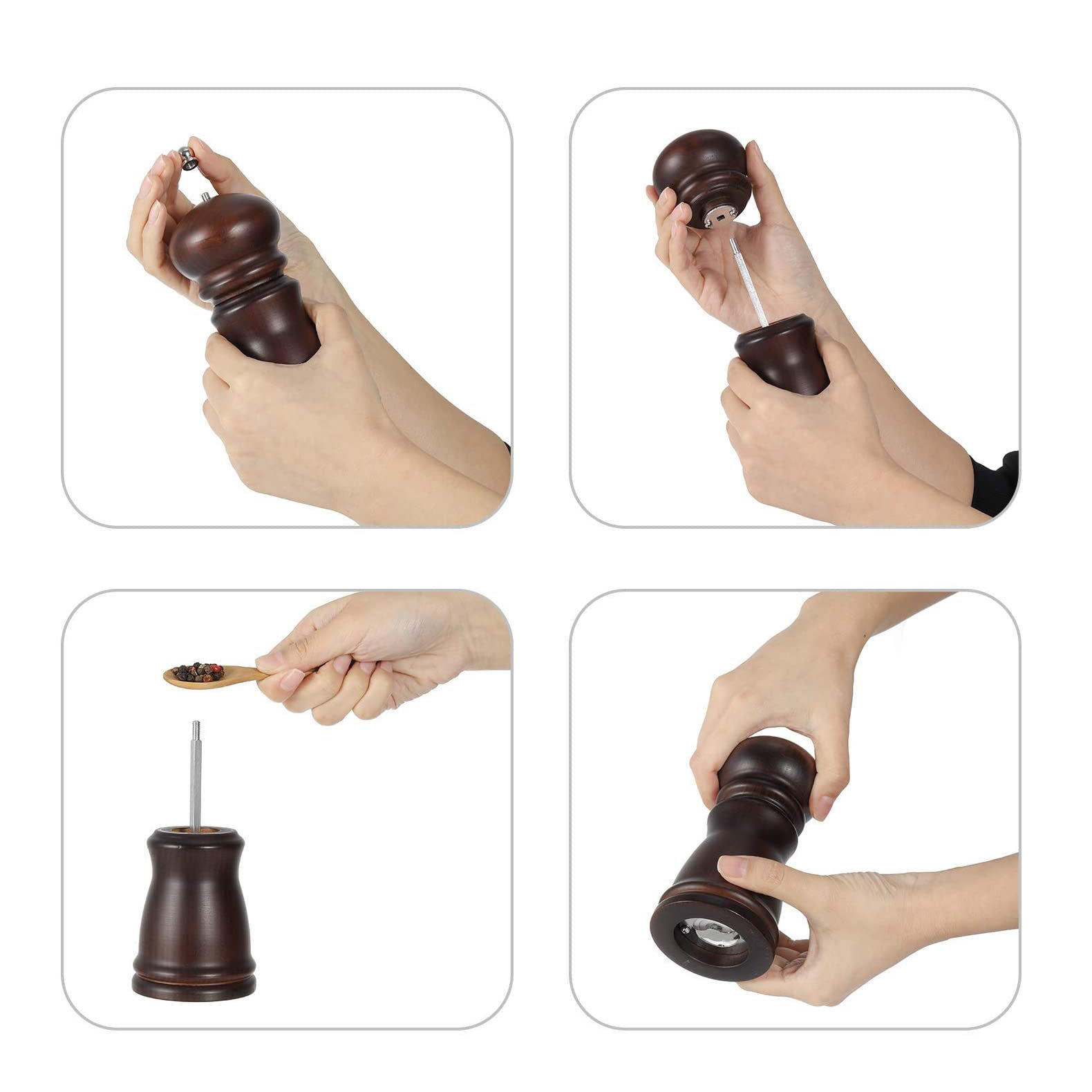 Condimento botella Molino de pimienta molino de especias cocina de madera molinillo de pimienta manual molino de pimienta molinillo de pimienta