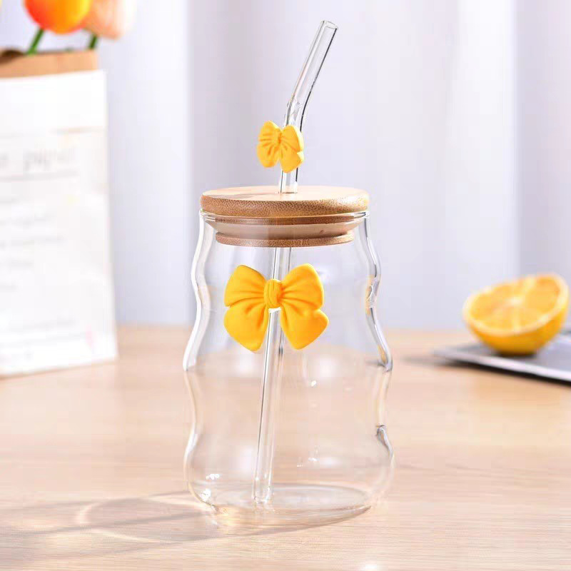 Vaso de vidrio de borosilicato de alta calidad, de una sola capa, con forma de nube y lazo multicolor, para agua, leche, té y café.