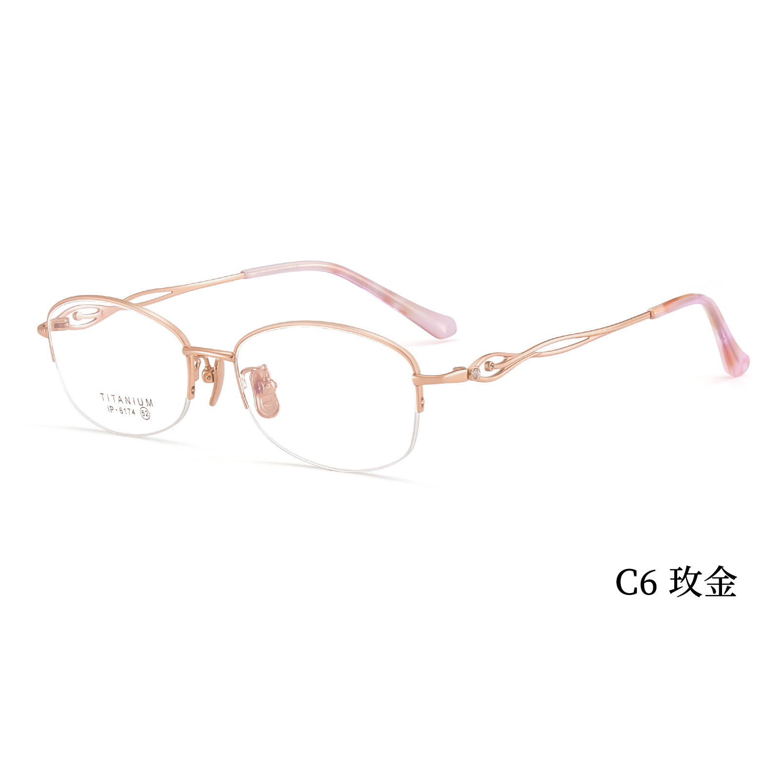 Encanto encantador medio marco de gafas de mujer de alta elasticidad piernas de titanio no sujetar la cara puede combinarse con viejas flores miopía Danyang al por mayor