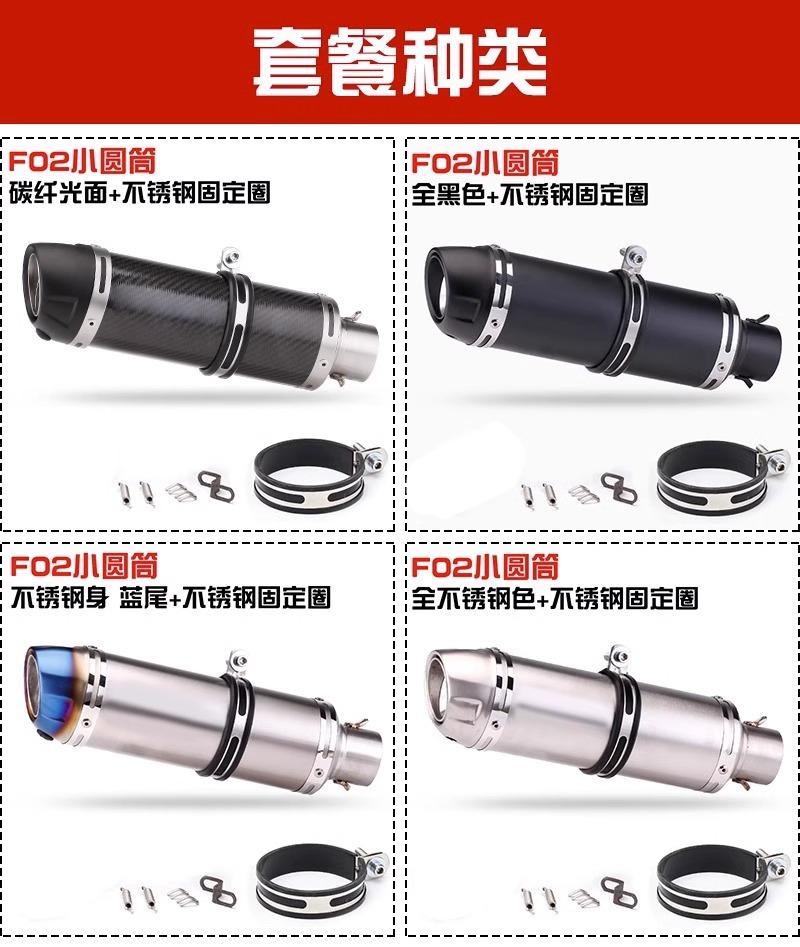 Motorcycle Exhaust Pipe Modification F02 Small Cylinder 51mm Diameter Universal Tail Section Silencer Stainless Steel Carbon Fiber