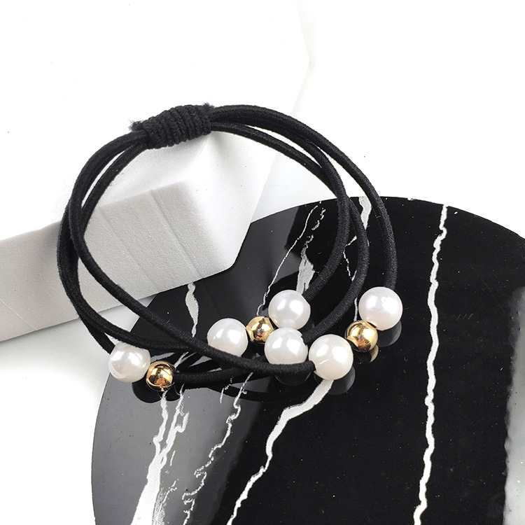 1 Piece Quantity Holiday, Daily Occasion Korean Style Three-in-one Pearl Hair Band High Elasticity Simple Handmade Knotted Hair Rubber Band Hair Rope Factory Wholesale