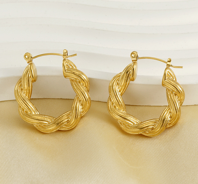Hoop Earrings Classification 1 Pair Quantity 1 Pair Elegant Twist 304 Stainless Steel Titanium Steel 18K Gold Plated Hoop Earrings