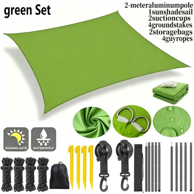 Four-Corner Sail, Rainproof and UV-Proof | Avtomobil yan çətirləri - green-suction-cup-support-rod-set-2x2m