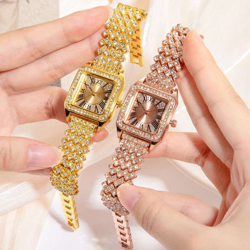 Ceas de damă cu cuarț, stil coreean, stil hip-hop, curea din oțel aliat, cadran roman cu diamant, stil hip-hop_voghion.com