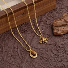 美拉德复古风天然虎眼石钛钢项链小众设计花朵吊坠毛衣链百搭饰品