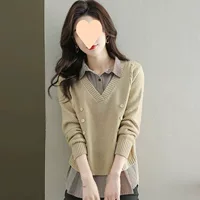 Комплект, вязаный свитер, весенняя body-friendly рубашка, корейский стиль