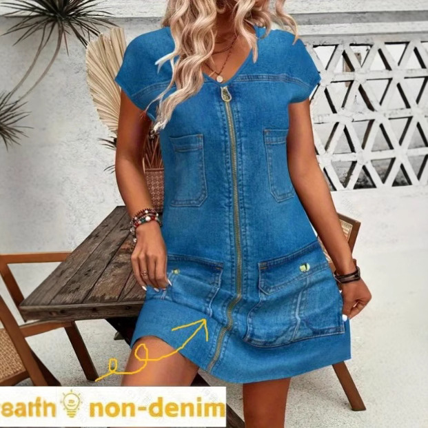 2025跨境欧美亚马逊爆款女士新款全身印花v领优雅假拉链连衣裙