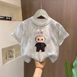 儿童洋气扎染纯棉短袖帅气亮片T恤夏季新款男女童圆领百搭上衣潮