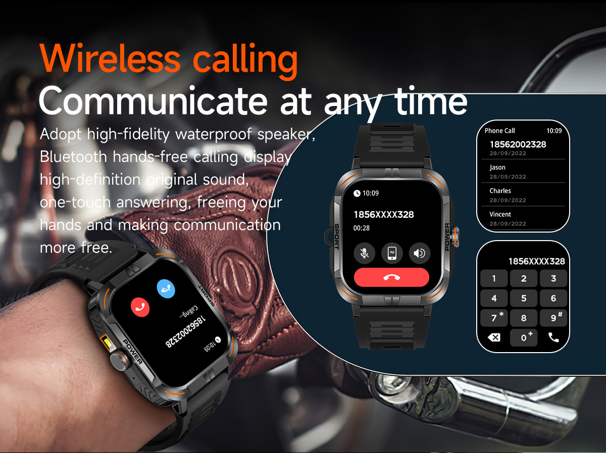 Montre connectée outdoor avec écran tactile AMOLED 1,97 pouce, Bluetooth, appels et lampe torche._voghion.com