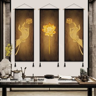 New Chinese style Buddha hand Lotus fabric hanging painting Zen bedroom study tapestry B & B living room decorative painting hanging cloth wall cloth