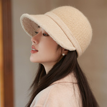 秋冬季女士针织毛线帽潮纯色简约鸭舌帽洋气保暖户外旅游马术帽子