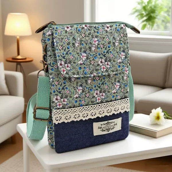 Year of the Horse Foreign Trade Fresh Pastoral Style Fabric Crossbody Phone Bag, Floral Five-Layer Crossbody Women's Bag, Fabric Bag Dropshipping Cross-Border