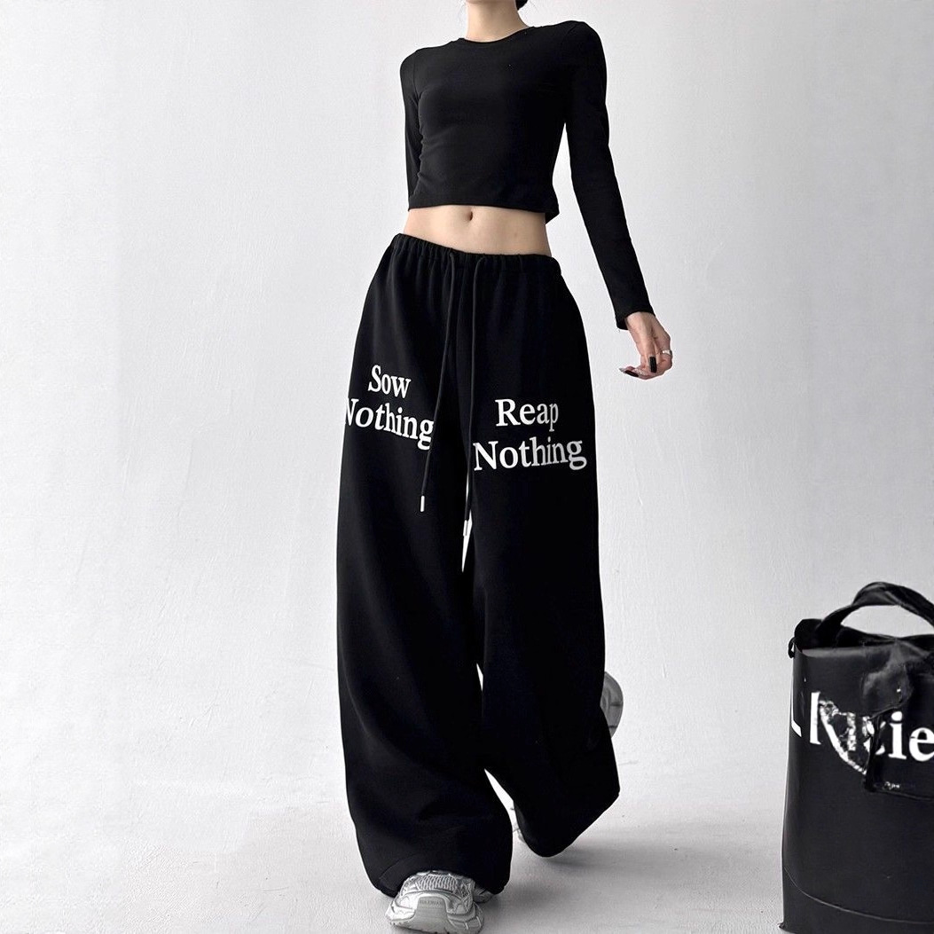 Korean Niche Trendy Brand Badblood American Retro Loose Drawstring Straight Wide-Leg Long Pants Jogger Sweatpants for Women