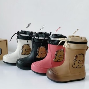Kapibala Rain Shoes Girdle Non-slip Mid-child Big Children Warm Parent-child Rain Boots School Water Boots Student Rain Shoes Women