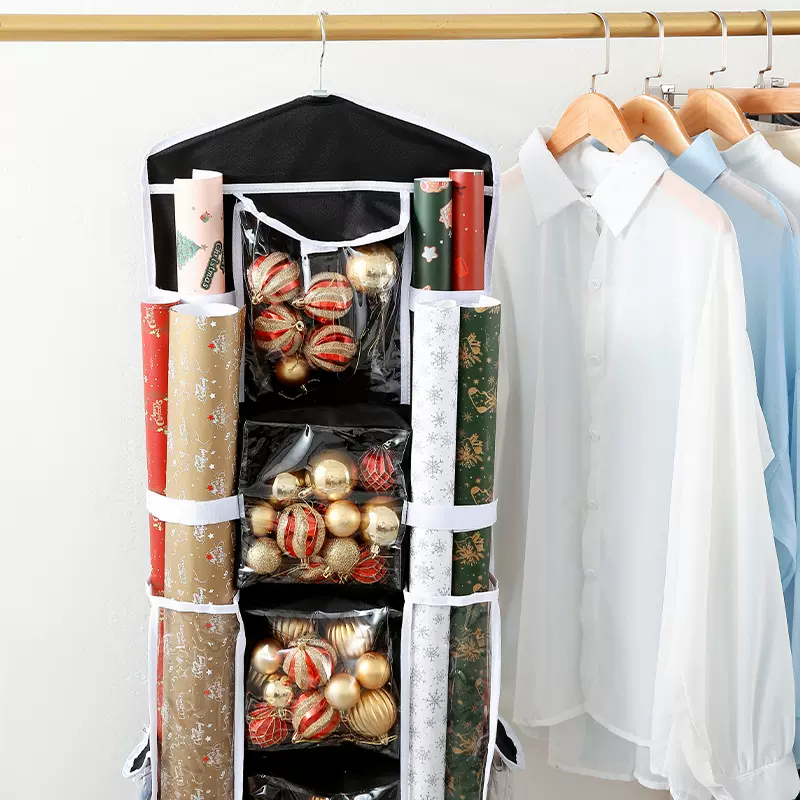 圣诞挂袋门后收纳挂袋卷纸收纳储物挂袋彩纸卷带丝带收纳袋亚马逊