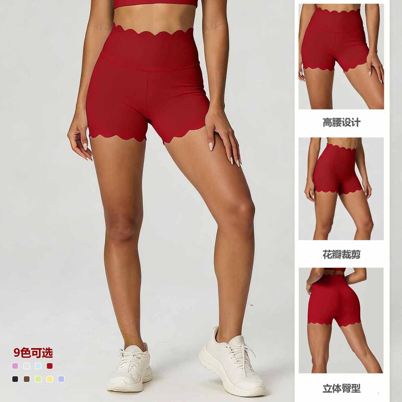 Cross-Border Three-Point Slim Stretch Sports Shorts High-Waisted Peach Hip Lifting Fitness Pants Lace Tight Yoga Pants