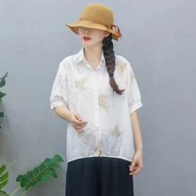 2024年女装天丝棉麻上衣女衬衫翻领短袖新中式休闲夏日韩风百搭