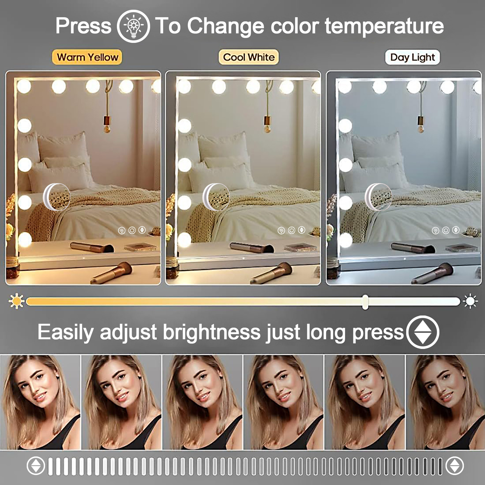 Nuevo 15 lámparas de Hollywood, espejo de maquillaje, red, espejo de escritorio grande, Amazon transfronterizo