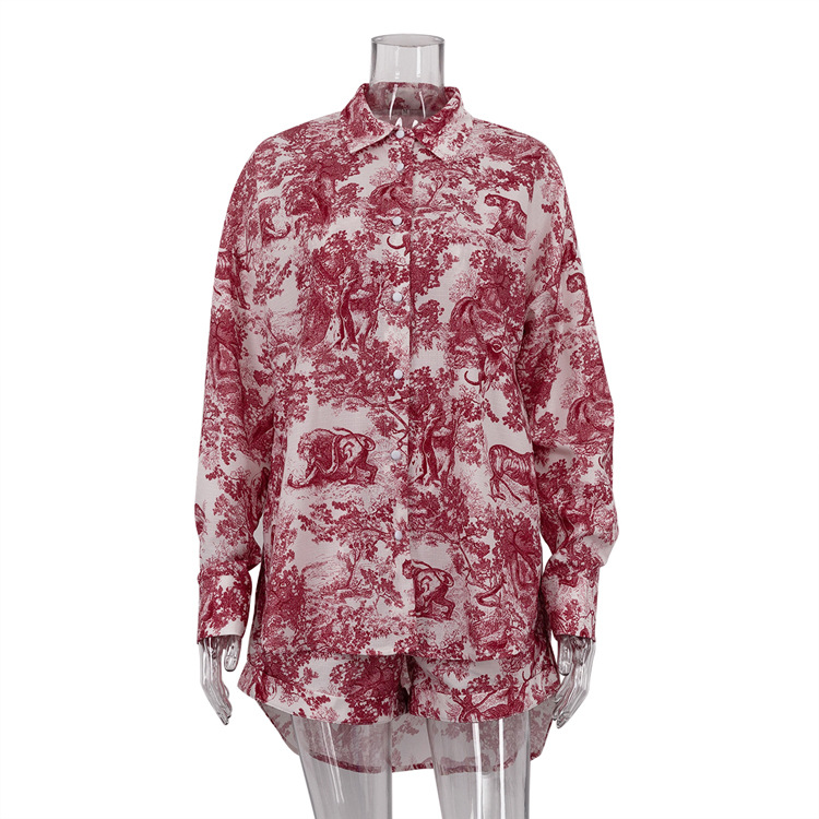 436g Weight Long Sleeve Sleeve Length Polyester Fabric Type Shorts Co-ord Set Sets Type 3 Pieces Set Quantity Holiday Occasion V Neck, Turndown Neckline Loose Fit Type Animal, Plant Pattern Summer, Spring Season Women's Gender Printing, Button Design Vintage Style, Streetwear Style Holiday Women's Vintage Style Streetwear Animal Plant Polyester Printing Button Shorts Co-ord Set Shorts Sets 5