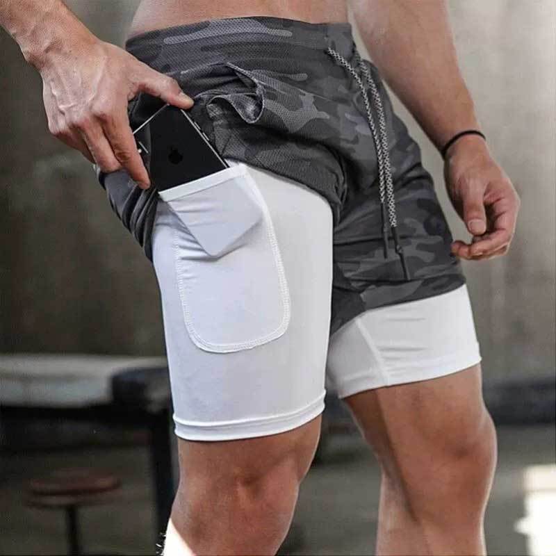 Running Shorts Men's Mobile Phone Sports Thin Double-Layer Training Breathable Quick-Drying Elastic Shorts for Summer