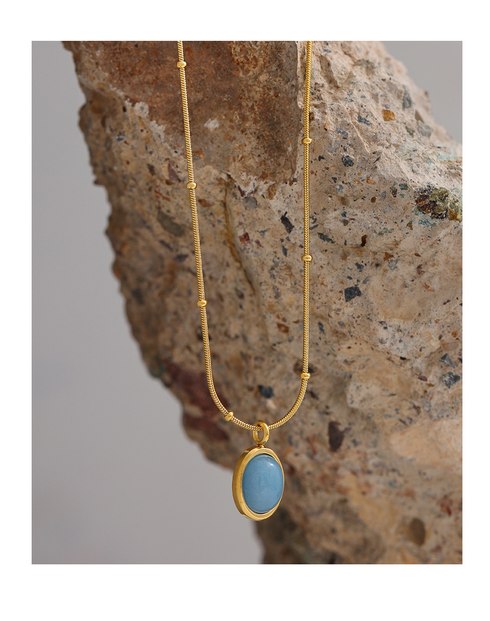 Retro Oval Titanium Steel Plating Artificial Gemstones Pendant Necklace