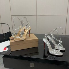 25春の夏のフィルムのドリルの絶美のハイヒールの女性の丸い頭の露の指の細いハイヒールの女性のファッションの百合