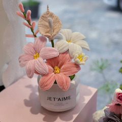 完成品ひねり棒盆栽手編みすずらん盆栽家庭装飾品模造花ヒマワリ花束プレゼント