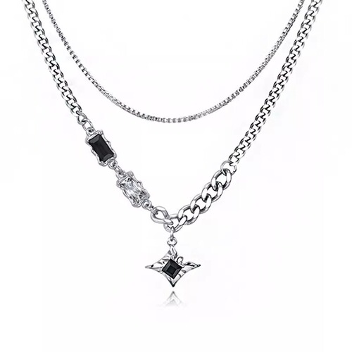 Mars Star Double Zirconia Necklace for Men, Titanium Steel, Colorfast, High-End Fashion, Unisex, Trendy Accessory, New Style