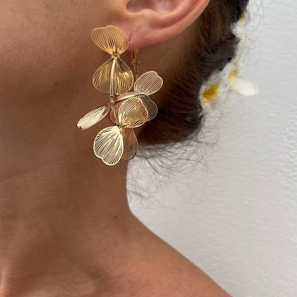 欧美跨境饰品 夸张金属花瓣银杏叶花朵耳环 甜酷立体流苏earrings