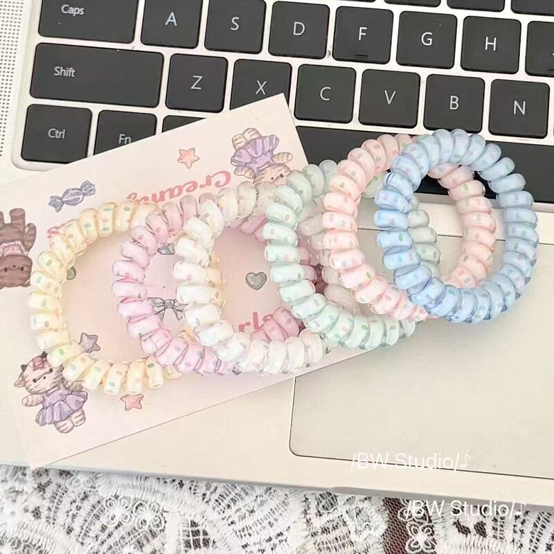 Spring Candy-Colored Polka Dot Telephone Wire Hair Tie for Women, Sweet and Fresh Bun Hair Band with High Elasticity for Ponytail Hair Accessories Spring Candy-Colored Polka Dot Telephone Wire Hair Tie for Women, Sweet and Fresh Bun Hair Band with High Elasticity for Ponytail Hair Accessories