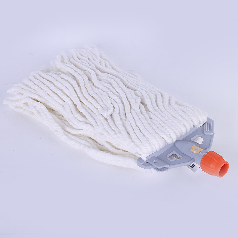 Algodón blanco de fricción gruesa cuerda giratoria cabeza de trapeador desmontable reemplazo de clip de plástico cabeza de trapeador de hilo de algodón absorbente