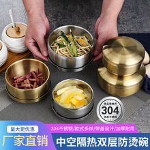 厂家批发304不锈钢双层米碗 加深大容量带盖汤碗韩式料理泡菜碗