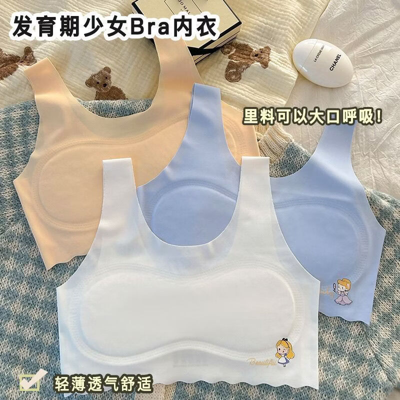Developmental Vest-Style Ice Silk Seamless Sports Anti-Bump Underwear for Girls Aged 7-18 Without Underwire for Middle School Students Developmental Vest-Style Ice Silk Seamless Sports Anti-Bump Underwear for Girls Aged 7-18 Without Underwire for Middle School Students