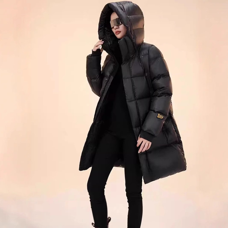 Black Gold White Goose Down Jacket Women's Long High-grade Self-heating Thickened Factory Fashion Couple Light Luxury Jacket Trendy