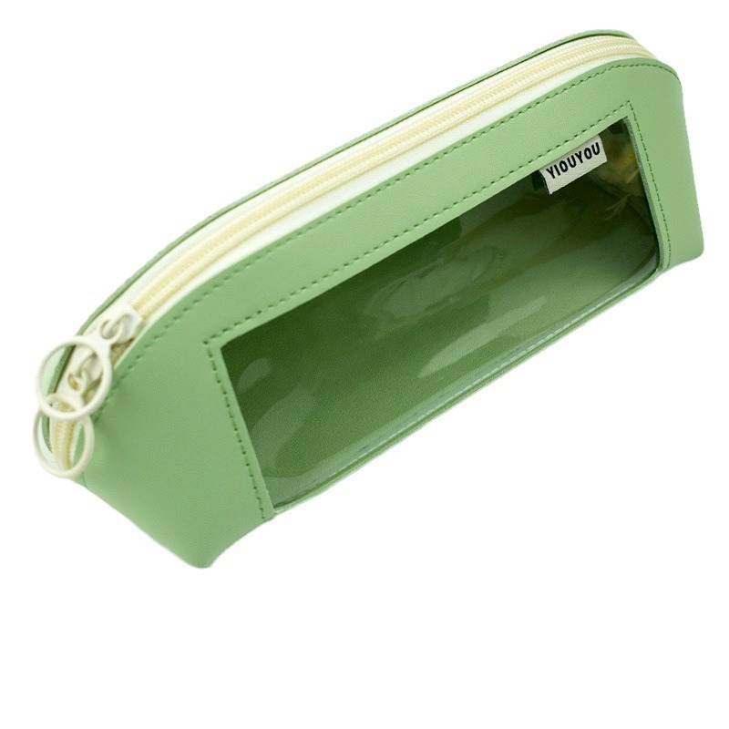 Nuevo Molandi ventana transparente bolsas de lápiz de cuero doble cara de gran capacidad para estudiantes de papelería con cremallera Caja de lápiz