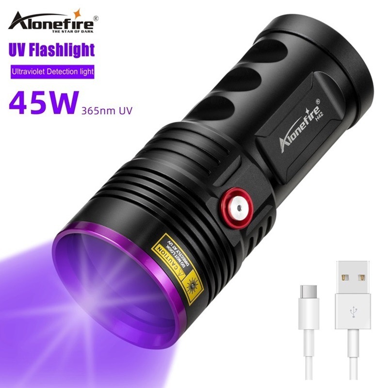 正品H42紫光45W大功率365nm灯探伤手电UV黑镜瓷器油污荧光剂检测