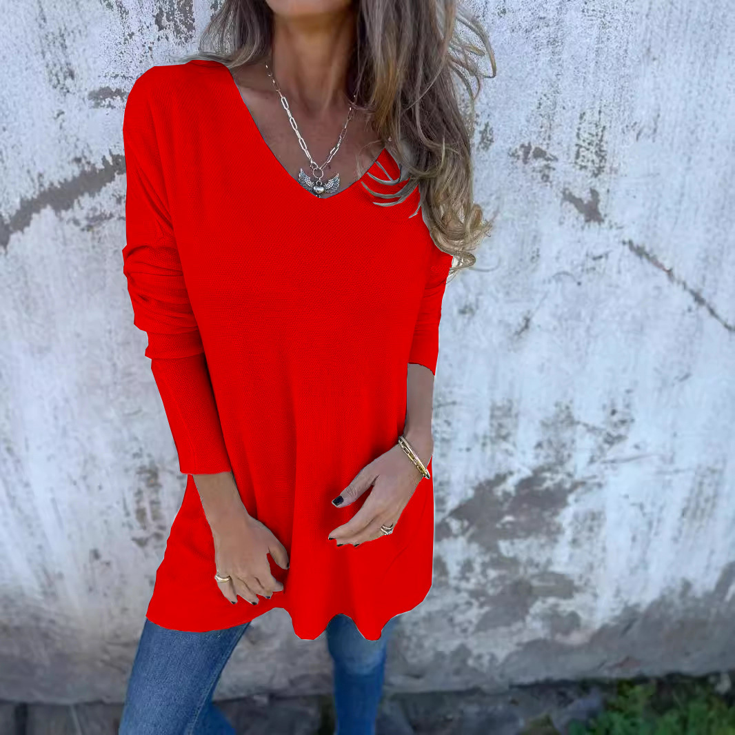 Foreign Trade European American Cross-Border Independent Site 2026 Spring And Autumn Solid Color V-Neck Knit_ecoleips.com