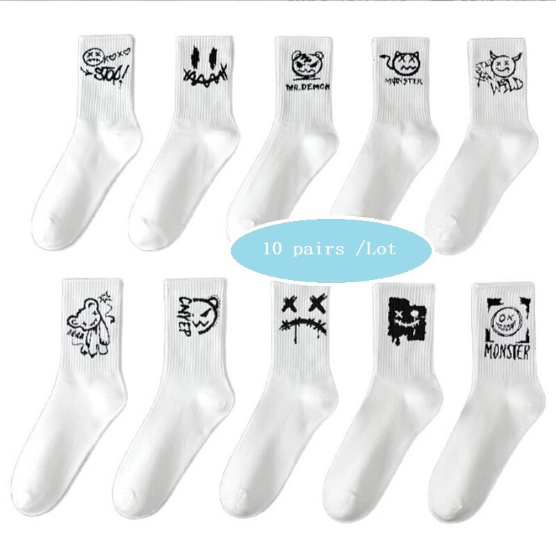 Factory Custom Mid Length Socks for Men and Women, Graffiti Funny Face, Unique Street Trend, Moisture Wicking