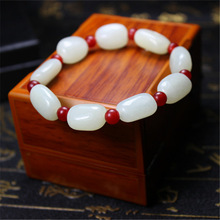 批发和田玉随型原石手串 新疆和田白玉老料手链加红玛瑙隔珠