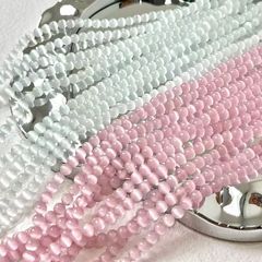 ピンク白猫眼石白月光清冷感猫眼石玉散珠手作りdiyビーズアクセサリーブレスレットネックレス